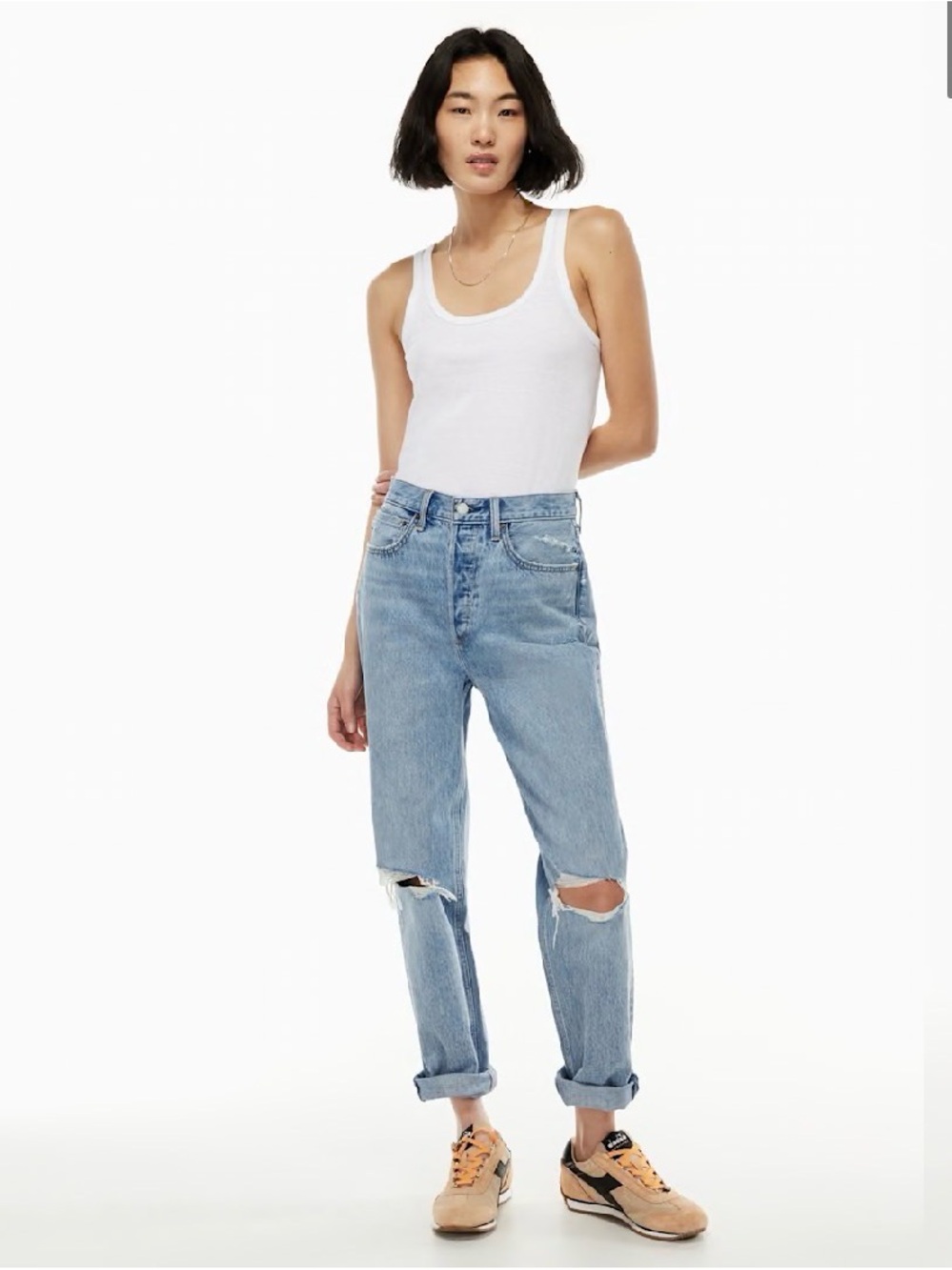 Denim Forum Light Blue Distressed Boyfriend Jeans | 24